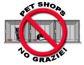 Logo del movimento "Pet shops: no grazie" sostenuto dal nostro allevamento Aspera Basia
